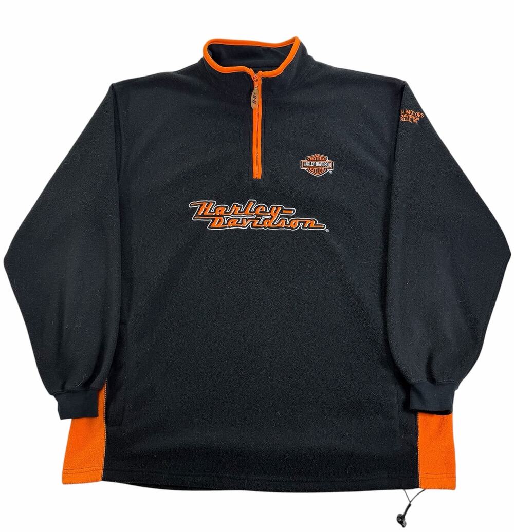 Vintage Harley Davidson 1/4 Zip Pullover Sweater Mens XL Black Motorcycle Fleece
